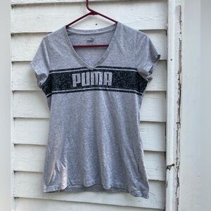 Puma Gray Fitted Short Sleeve Tee V-neck